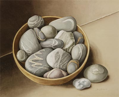 'Still Life with Bowl of Pebbles', Watercolour, Jenny Barron